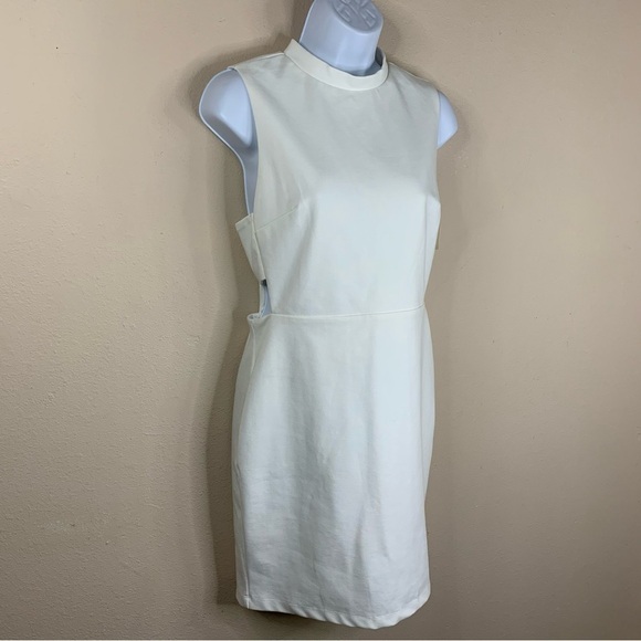 NEW Forever 21 White Cutout Bodycon Dress Mock Neck Sleeveless Stretch Large - Picture 2 of 11